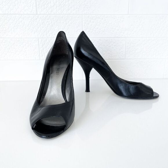 Nine West Womens Leather Peep Toe Stiletto Heel Slip-on Pumps Black Size 6M - Picture 2 of 9